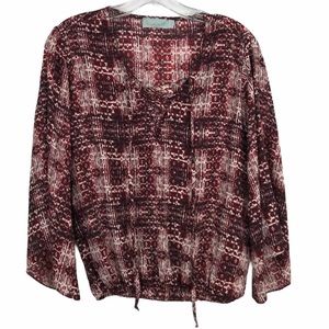 VERONICA M Boho Lace Up V Neck Blouse Top NEW Size S